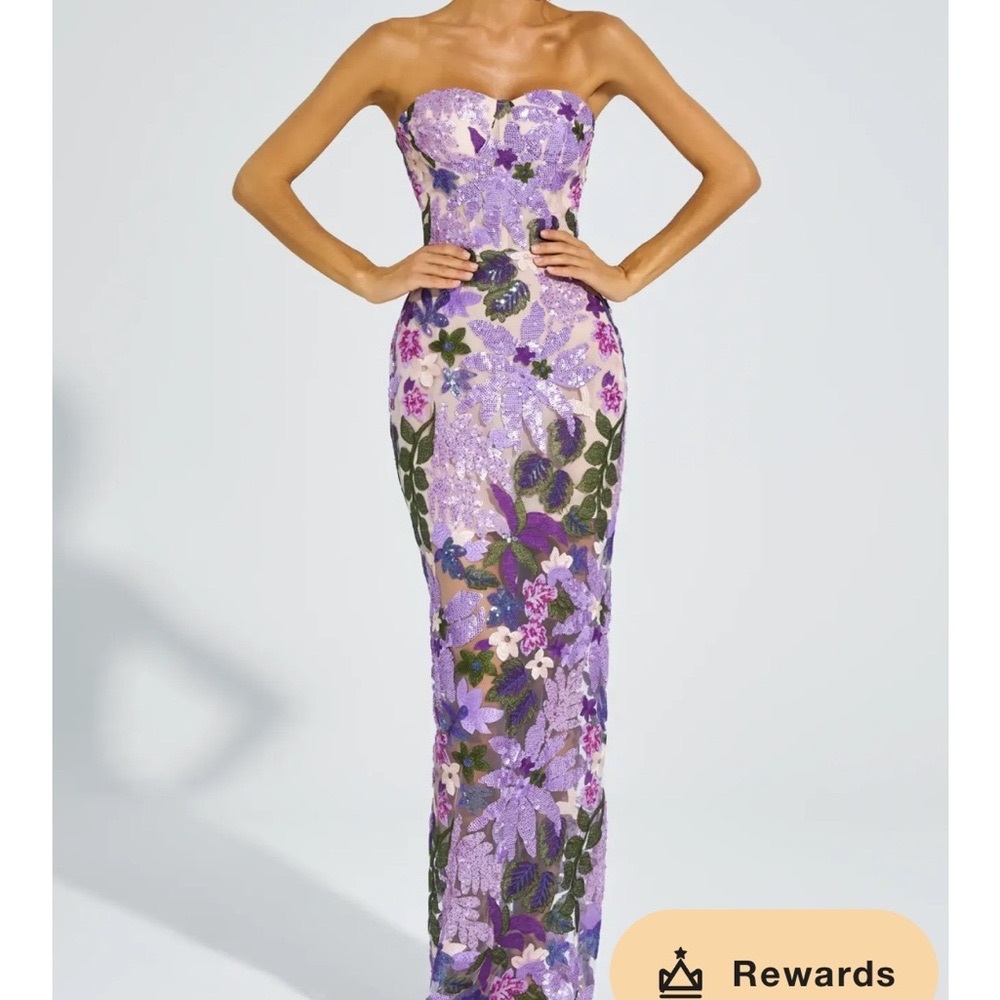 Strapless Lavender Floral Sequin Maxi Dress